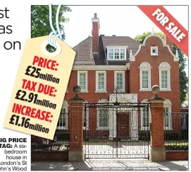  ??  ?? BIG G PRICE TAG: A sixbedroom house in London’s St John’s Wood