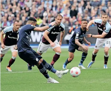  ?? | REUTERS ?? RIYAD Mahrez of Manchester City had his 86th minute penalty, which would have won the match for them, saved by West Ham United goalkeeper Lukasz Fabianski.