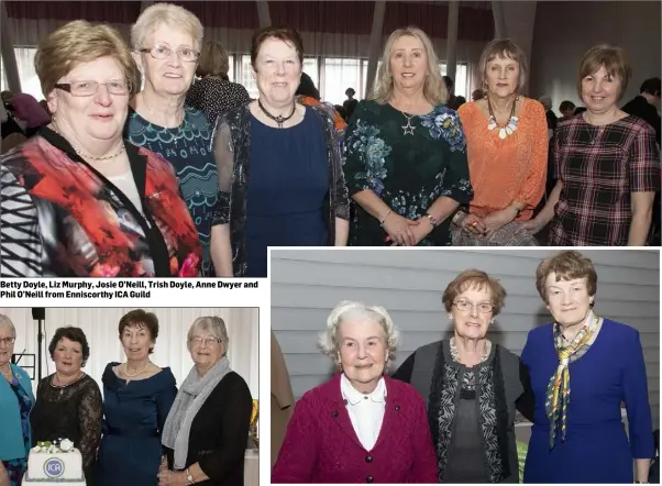  ??  ?? Betty Doyle, Liz Murphy, Josie O’Neill, Trish Doyle, Anne Dwyer and Phil O’Neill from Enniscorth­y ICA Guild
Marie Cullen, Lorrie Butler and Peggy Handrick from Ballyann New Ross ICA Guild.