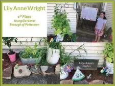  ?? PHOTOS PROVIDED BY THE HOME GARDEN CONTEST ?? This photo collage displays the winning garden for the “Young Gardener” category of the 2019Home Garden Contest. Lilly Anne Wright took home first place for her Pottstown garden.