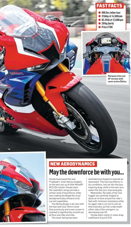  ??  ?? Marquez tries out SP version with semi-active Öhlins