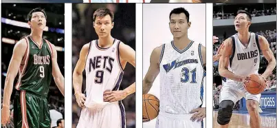  ?? FILE PHOTOS ?? Above, from left: Yi’s NBA experience included stints with the Milwaukee Bucks (2007-08), New Jersey Nets (2008-10), Washington Wizards (2010-11) and Dallas Mavericks (2011-12) before he returned to China to play for the CBA’s Guangdong Southern Tigers.