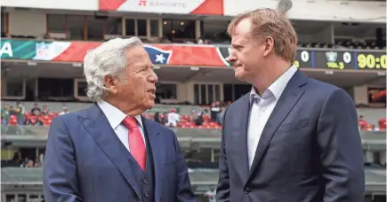  ?? GETTY IMAGES ?? Patriots owner Robert Kraft will face discipline from the NFL and Commission­er Roger Goodell.
