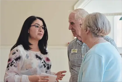  ?? JOELLE KOVACH / EXAMINER ?? Minister of Status of Women Maryam Monsef met with housing advocates at the Mount Community Centre on Wednesday (including John Martyn, pictured here). She was there to tell them how to apply for federal money to create affordable housing.