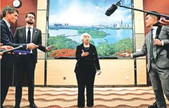  ?? Reuters ?? US Treasury Secretary Janet Yellen at a press briefing at the Guangdong Zhudao Guest House, in Guangzhou, China on Saturday.