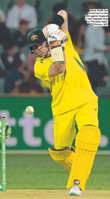  ?? Picture: AFP ?? Steve Smith has found form in the ODI against England at the Adelaide Oval on Thursday night.