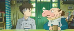 ?? STUDIO GHIBLI/GKIDS ?? Mahito Maki, left, voiced by Luca Padovan in English, and Gray Heron, voiced by Robert Pattinson in English, in Hayao Miyazaki’s “The Boy And The Heron.”