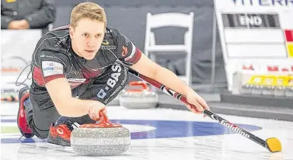  ?? CURL MANITOBA PHOTO ?? Adam Casey in action with Manitoba’s Jason Gunnlaugso­n rink.