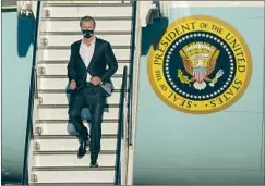  ?? Gina Ferazzi Los Angeles Times ?? GOV. GAVIN Newsom exits Air Force One at Long Beach Airport in September as he joins President Biden at a “No on Recall” event.