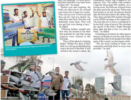  ??  ?? releasing of pigeons Winners (Above) and Green. (Below) at the Galle Face