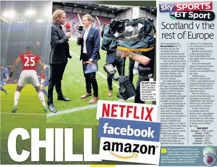  ??  ?? NO NET GAIN BT Sport have SPFL deal but internet giants like Netflix won’t enter the market says Maguire, below