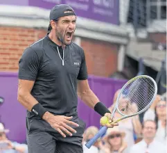  ?? AFP ?? Italy’s Matteo Berrettini reacts after winning the Queen’s Club title on Sunday.