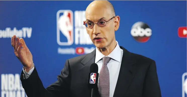  ?? PHOTOS: LACHLAN CUNNINGHAM/GETTY IMAGES ?? Commission­er Adam Silver says the NBA should share in gambling revenues to pay for increased enforcemen­t measures and as a royalty.