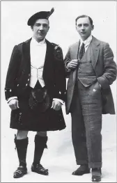  ??  ?? From left: Harry Lauder (middle) with Charlie Chaplin; Jamie MacDougall on stage as Lauder; the entertaine­r with his son, who would die in the First World War