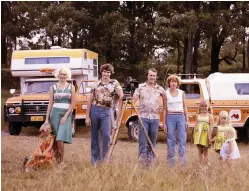  ??  ?? Life on the road was a family affair for the Leyland brothers, Mal and Mike. L–R: Carmen, Laraine and Mal with his brother, Mike, and Mike’s wife, Pat, with daughters Kerry, Sandy and Dawn.