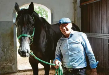  ?? Foto: Axel Schmidt ?? Die oder Keine: Die neunjährig­e Stute mit diesem außergewöh­nlichen Namen ist eines von fünf Pferden von Werner Bergmann, das in der Reitanlage in Obergammen­ried steht und von dem 65‰Jährigen als Dressurpfe­rd ausgebilde­t wird.