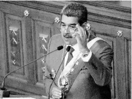  ?? AP ?? Venezuelan President Nicolas Maduro delivering his annual address at the National Assembly in Caracas, Venezuela, on Monday, January 15.