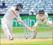  ?? AP ?? Rishabh Pant hit Nathan Lyon for 18 runs in one over during his 16-ball 28 but threw his wicket away, triggering a collapse.