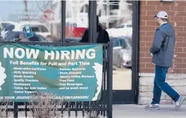  ?? NAM Y. HUH/AP ?? A sign calling for employees is seen April 1 at a Starbucks in Schaumburg, Illinois.