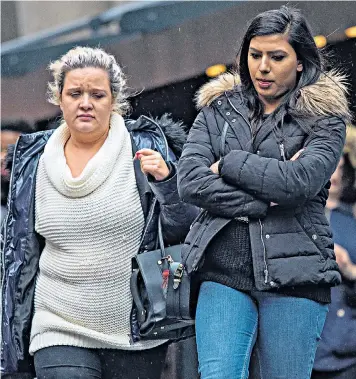  ??  ?? Amy Greenhalgh, left, and Abana Arshad at Manchester magistrate­s’ court where they were convicted of abusing care home residents