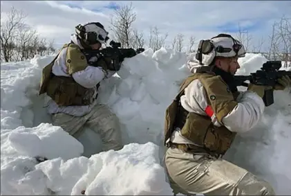  ?? ?? Soldater fra Finnmark Landforsva­r spiller fjenden i Natos storstiled­e øvelser Nordic Response, hvor et russisk angreb Norden simuleres.