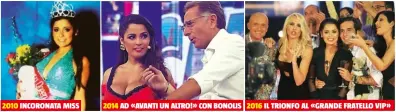  ??  ?? 2010 INCORONATA MISS 2014 AD «AVANTI UN ALTRO!» CON BONOLIS 2016