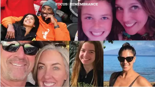  ?? Courtesy of Allen Berezovsky — Getty Images, Laura Herzog and Matt Mauser ?? Clockwise from upper left, Gianna and Kobe Bryant, Payton and Sarah Chester, John, Keri and Alyssa Altobelli and Christina Mauser died in a helicopter crash in Calabasas early Jan. 26, 2020.