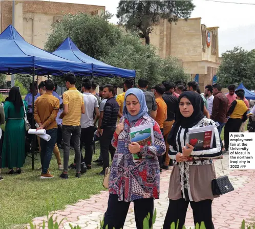  ?? AFP ?? A youth employment fair at the University of Mosul in the northern Iraqi city in 2022