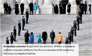  ??  ?? De izquierda a derecha: Doug Emhoff, Kamala Harris, JillBiden, el presidente Joe den,elsenador de Missouri Roy Blunt y la senadora de Minnesota Amy Klobuchar,a su llegada al Capitolio