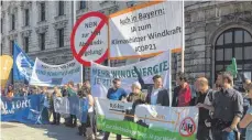  ?? FOTO: DPA ?? Demonstran­ten protestier­en vor dem Verfassung­sgericht gegen Einschränk­ungen beim Bau von Windrädern.