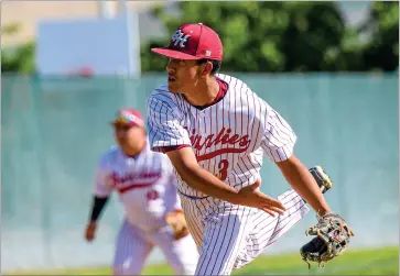  ?? RECORDER PHOTO BY NAYIRAH DOSU ?? Granite Hills High School’s Alexis Bedolla pitches against Farmersvil­le High School in an East Sequoia League baseball game, Monday, April 19, 2021, at Granite Hills.