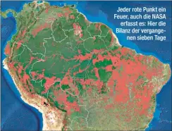  ?? ?? Jeder rote Punkt ein Feuer, auch die NASA erfasst es: Hier die Bilanz der vergangene­n sieben Tage