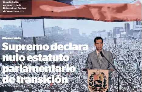  ?? /EFE ?? Guaidó habla en un acto de la Universida­d Central de Venezuela.