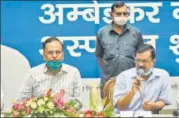  ?? AMAL KS/HT ?? Delhi CM Arvind Kejriwal with health minister Satyendar Jain after n inaugurati­ng a Covid-19 hospital in Ambedkar Nagar.