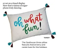  ?? TARGET ?? The Opalhouse throw pillow features festive berry and candy hues for the holidays.
