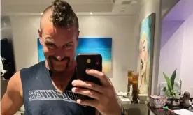  ??  ?? ‘Hollywood heartthrob Armie Hammer revealed his lockdown look on Instagram: handlebar moustache, curly mohawk haircut and fringed crop top.’ Photograph: instagram