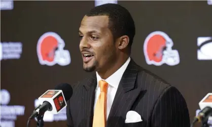  ?? Photograph: Ron Schwane/AP ?? Cleveland Browns quarterbac­k Deshaun Watson speaks during a news conference at the team's training facility in March.
