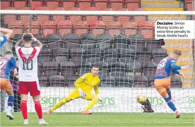  ?? ?? Decisive Simon Murray scores an extra-time penalty to break Airdrie hearts