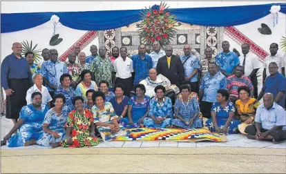 ?? Picture: JONA KONATACI ?? Minister for Public Works, Transport and Meteorolog­ical Services Ro Filipe Tuisawau with villagers during the opening of the Navakavu Strategic Plan 2024-2028 at the Seafarers Hall in Suva yesterday.