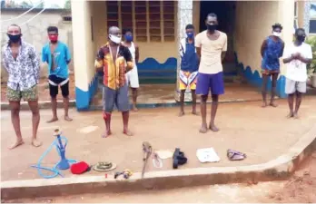  ?? Photo: Titus Eleweke ?? Notorious cultists paraded by the police in Anambra.