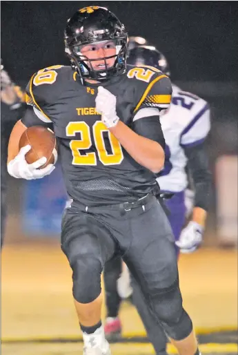  ?? NWA MEDIA J.T. WAMPLER ?? Blake Faulk of Prairie Grove heads for the end zone Nov. 14 against Lonoke.