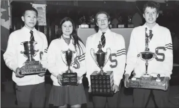  ??  ?? Season MVPS: Keita Oki (swimming), Laurence Frenette (varsity girls hockey), Devon de Vries (varsity boys hockey) and Ben Chadwick (senior boys basketball); missing: Elisabeth Shane (senior girls basketball)