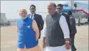  ?? HT PHOTO ?? Home minister Rajnath Singh with Prime Minister Narendra Modi in Lucknow on Wednesday.