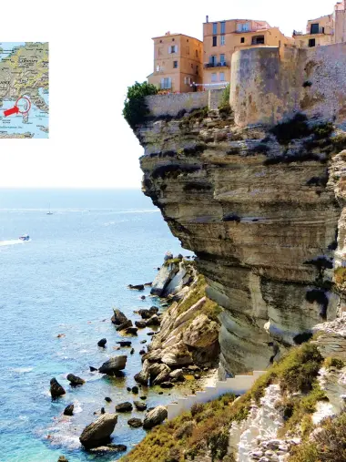  ??  ?? Above right: The houses overhang the cliff in Bonifacio. Below left: A house on the trail.