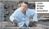  ??  ?? Linda Brogan at the excavation Reno regular Alfonso Le Cruit Waters Buller with dice found in the dig