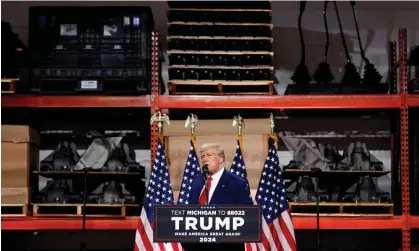  ?? Photograph: Mike Mulholland/AP ?? Donald Trump speaks in Clinton Township, Michigan, on Wednesday.