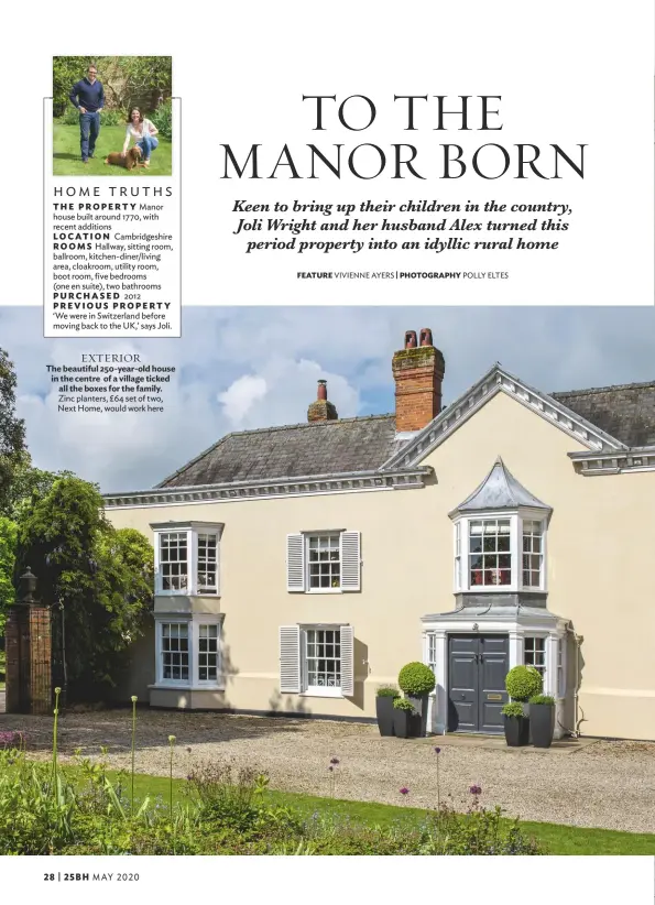  ??  ?? EXTERIOR
The beautiful 250-year-old house in the centre of a village ticked all the boxes for the family. Zinc planters, £64 set of two, Next Home, would work here