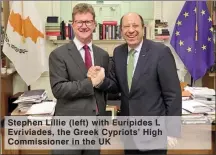  ??  ?? Stephen Lillie (left) with Euripides L Evriviades, the Greek Cypriots’ High Commission­er in the UK