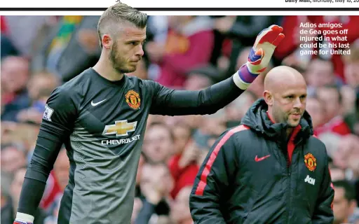  ??  ?? Adios amigos: de Gea goes off injured in what could be his last game for United