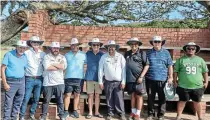  ?? Picture: SUPPLIED ?? HOW’S THAT? Umpires, from left, Barry Smith, Forbes Coutts, Kendal Beadon, Anwar Jones, Anthony de Bruin, Lionel Faro, Andy Jones, Rob Bessenger, and Luclue Trompetter receive their special hats from sponsor Anthony de Bruin of Sotheby’s Port Alfred.